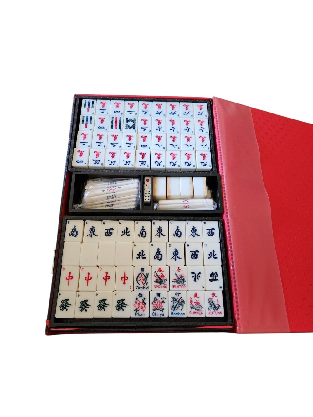 Vintage MAHJONG Set - Book, Carrying Case, Bamboo Backed Tiles - Collector Set